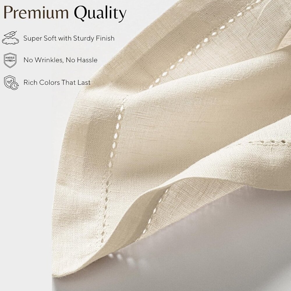 Cloth Dinner Napkins in Cotton Flax Fabric with Hemstitched & Tailored Mitered C - Picture 8 of 10
